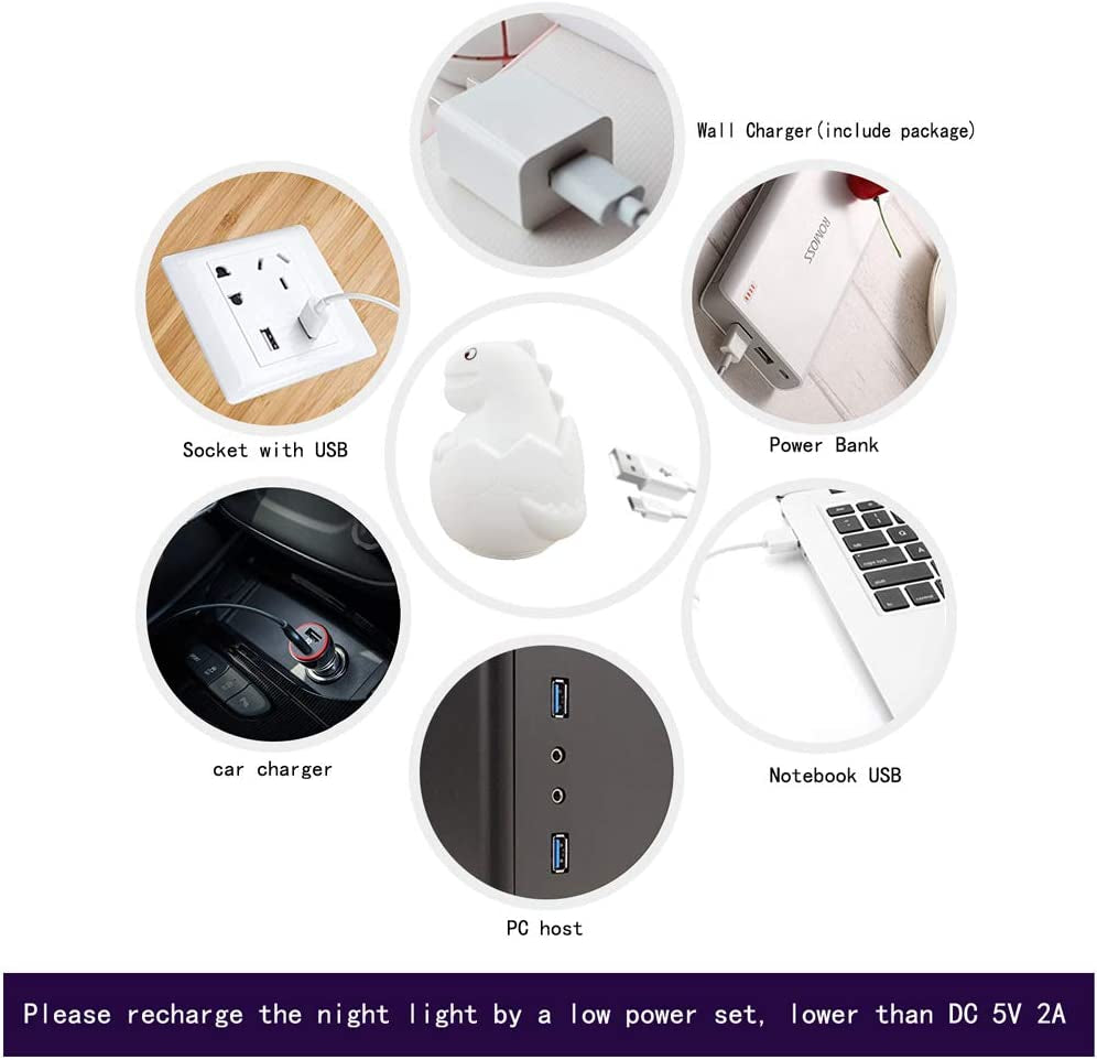 Dinosaur Night Light for Kids Room, BIRUI Cute Dino Lamp Boys Toddler Birthday Gifts Color Changing Battery for Girls Baby Nursery, Portable Squishy Silicon beside Lamp for Children Bedroom (Modern)