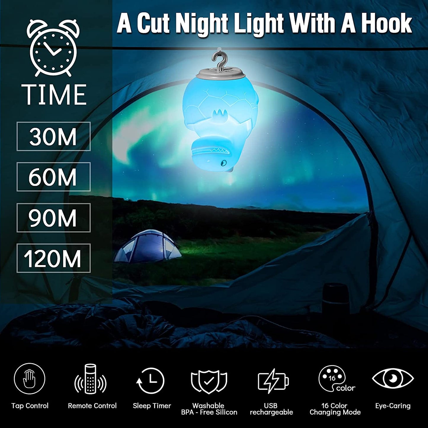 Dinosaur Night Light for Kids Room, BIRUI Cute Dino Lamp Boys Toddler Birthday Gifts Color Changing Battery for Girls Baby Nursery, Portable Squishy Silicon beside Lamp for Children Bedroom (Modern)