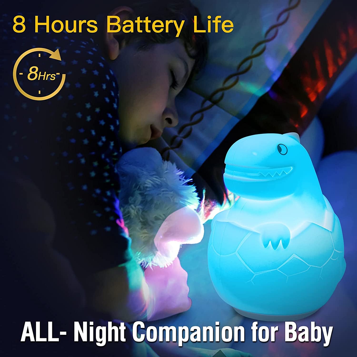 Dinosaur Night Light for Kids Room, BIRUI Cute Dino Lamp Boys Toddler Birthday Gifts Color Changing Battery for Girls Baby Nursery, Portable Squishy Silicon beside Lamp for Children Bedroom (Modern)