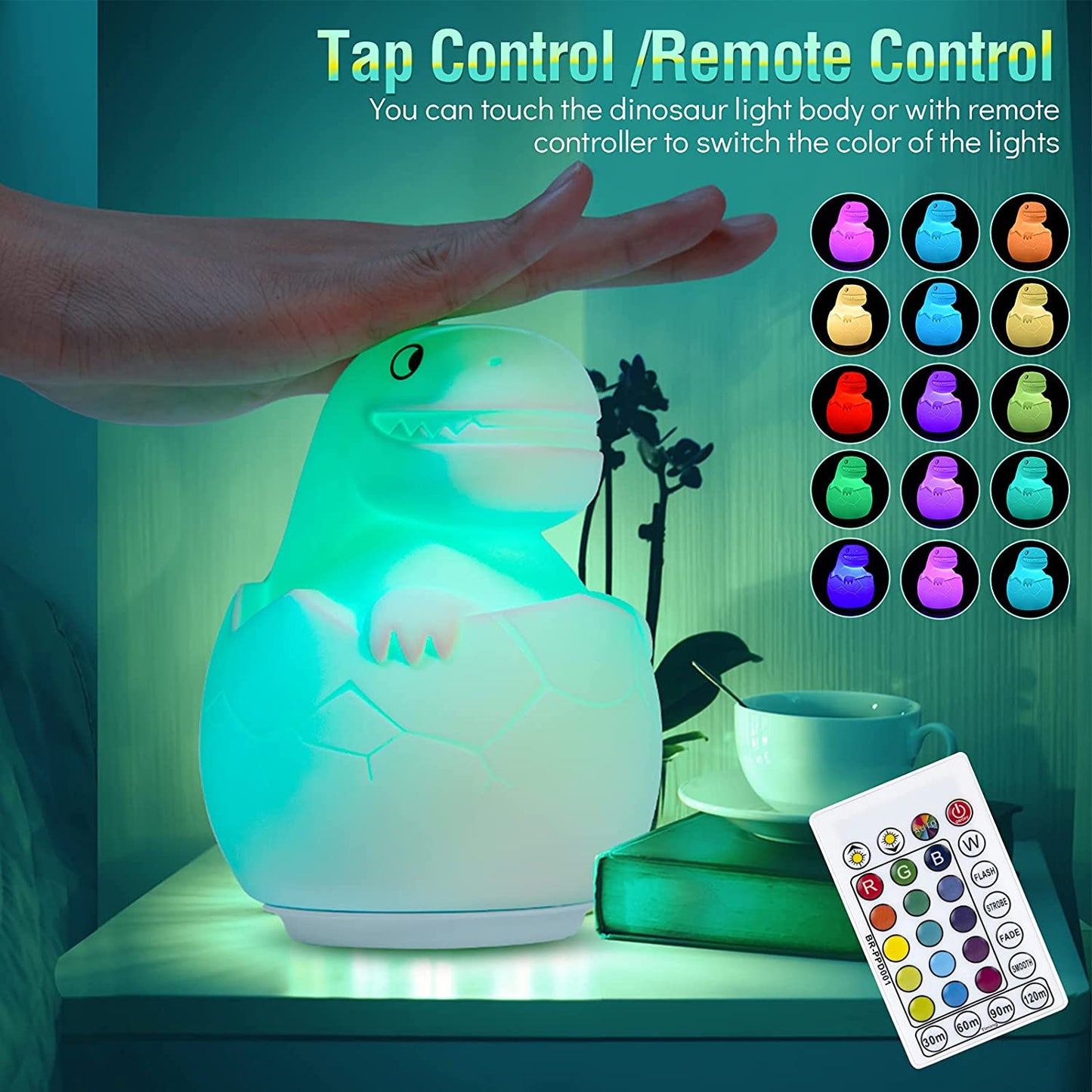 Dinosaur Night Light for Kids Room, BIRUI Cute Dino Lamp Boys Toddler Birthday Gifts Color Changing Battery for Girls Baby Nursery, Portable Squishy Silicon beside Lamp for Children Bedroom (Modern)